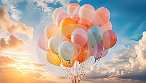 Sunset Dreams: Balloons Soaring into the Evening Sky