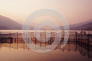 sunset dreamy colour of Phokara Lake, Nepal