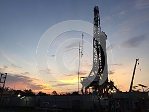 Sunset at drilling rig