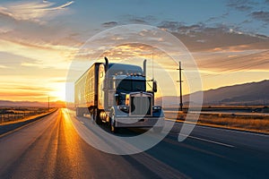 Sunset Drive: Big Rig Truck on Open Road Wallpaper and Design, Generative AI