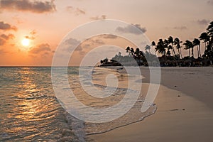 Sunset on Druif beach on Aruba in the Caribbean Sea