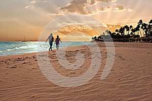 Sunset on Druif beach on Aruba island