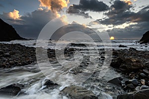 Sunset at Duckpool bay in Cornwall