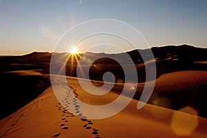 Sunset on the dunes of Merzouga Morocco photo