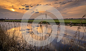 Sunset dutch polder landscape Driemanspolder in Zoetermeer