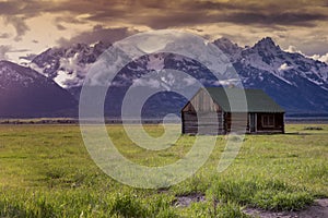 Sunset Effects over Famous old barn house in Grand Tetons National Park