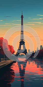 Sunset Eiffel Tower Art: Romantic Illustration Inspired By Olly Moss