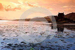 Sunset at Eilean Donan Castle in Scotland,