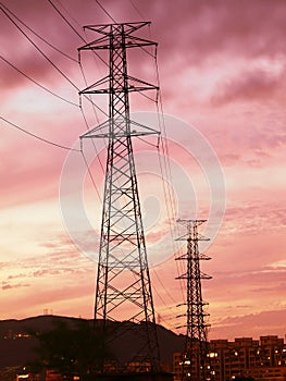 Sunset and electric towers