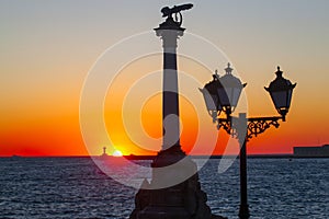 The sunset on the embankment of Sevastopol.  Selective focus