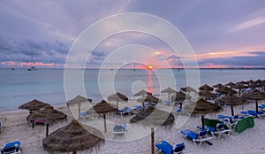 Sunset on Es Trenc beach playa, south Mallorca, Spain