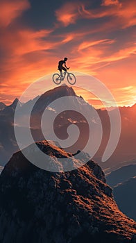 Sunset escapade mountain bikers silhouette framed against a stunning twilight