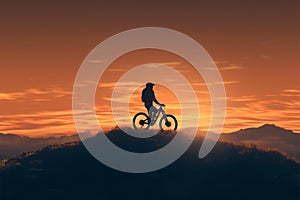 Sunset escapade mountain bikers silhouette framed against a stunning twilight