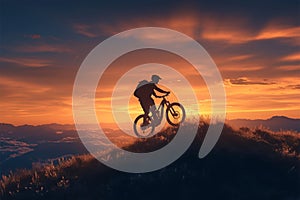 Sunset escapade mountain bikers silhouette framed against a stunning twilight