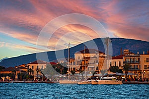 Sunset evening in Nafplio, Peloponnese, Greece photo