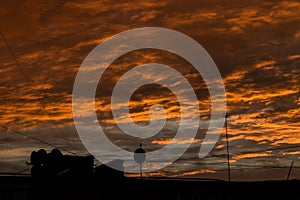 Sunset, evening sky, dramatic and wonderful cloud at dusk, majestic dark blue sky nature background