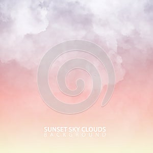 Sunset evening sky with white realistic clouds. Vector Illustration.