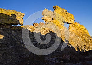 Sunset at the famous rock formation `La Fenetre`, Isalo National Park, Madagascar