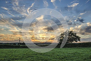 Sunset in farm fields , Cornwall, UK