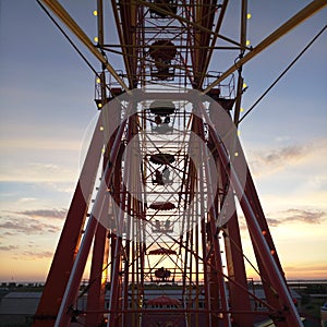 Sunset on the Ferris wheel .