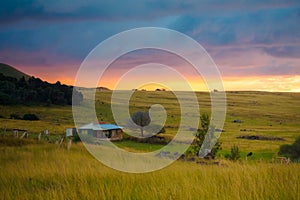 Sunset in the fields of Easter Island