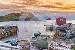 Sunset in fishing village in Newfoundland, Canada