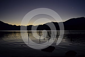 Sunset in Fjordland, New Zealand, lake Monowai