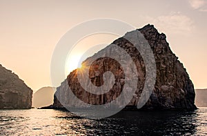 Sunset at fjords of Musandam peninsula in Oman