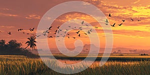 Sunset Flight Birds in Migration