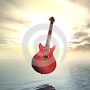 Sunset floating electric guitar