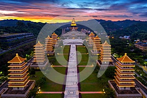 Sunset at Fo Guang Shan Buddha Temple in Kaohsiung, Taiwan. photo