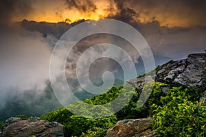 Sunset through fog, seen from Craggy Pinnacle, near the Blue Rid