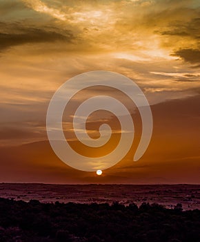 Sunset in front of the Regional Park in Madrid, Spain