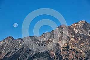 Mountain peak,Sunset Full Moon