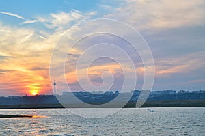 Sunset On Galati City And Danube