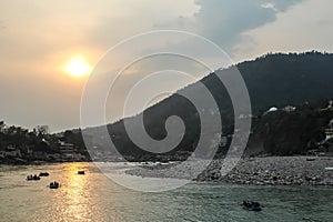 Sunset on Ganga river in Rishikesh, Uttarkhand, India