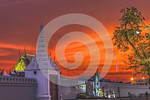 Sunset Gate Illuminated Grand Palace Bangkok Thailand