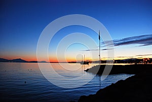 Sunset on Geneva lake in Morges, Vaud, Switzerland