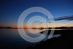 Sunset on Geneva lake in Morges, Vaud, Switzerland