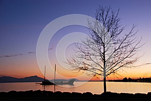 Sunset on Geneva lake in Morges, Vaud, Switzerland