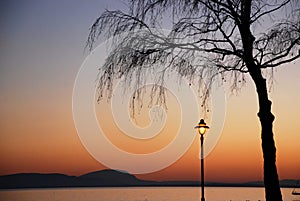 Sunset on Geneva lake in Morges, Vaud, Switzerland