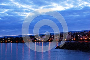 Sunset on Geneva lake in Morges, Vaud, Switzerland