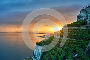 Sunset at Geneva lake in region Lavaux