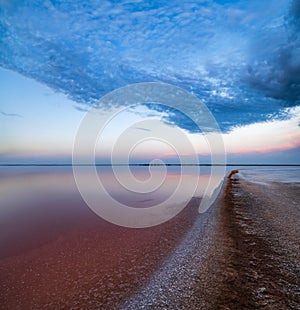 Sunset Genichesk pink  salty lake, Ukraine