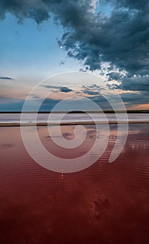 Sunset Genichesk pink  salty lake, Ukraine