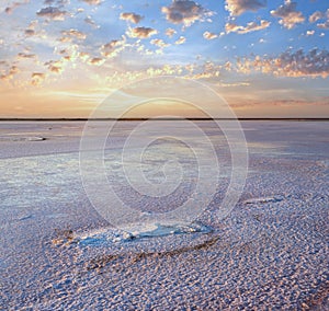 Sunset Genichesk pink  salty lake, Ukraine