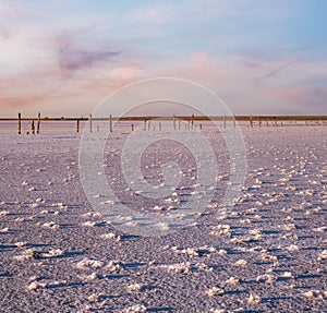 Sunset Genichesk pink salty lake, Ukraine