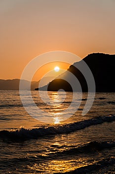 Sunset at Gerakas beach in zakynthos island,Greece