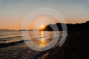 Sunset at Gerakas beach in zakynthos island,Greece