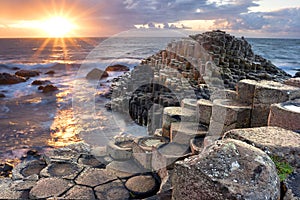 Sunset at Giant s causeway photo